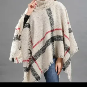 Bohemian Fringe Oversized Turtleneck Winter Poncho