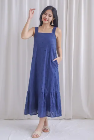 Bree Thick Strap Eyelet Maxi Dress In Navy Blue