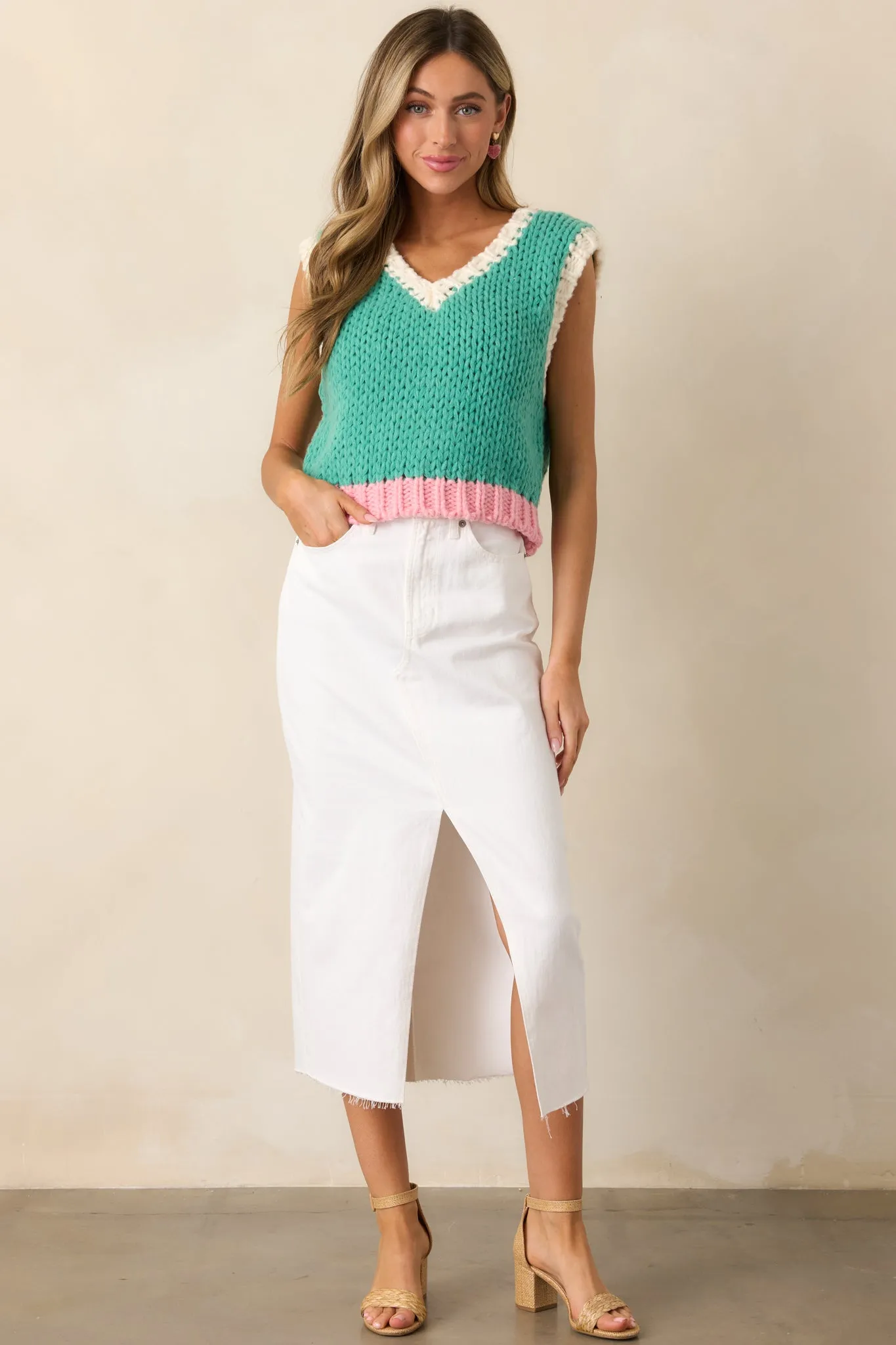 Bright Mornings White Denim Midi Skirt