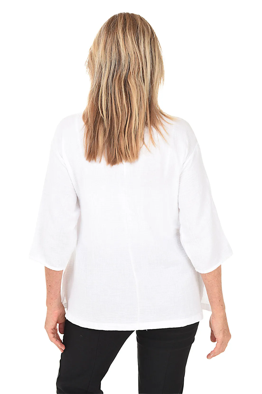 Bubble Gauze Button Sleeve Top