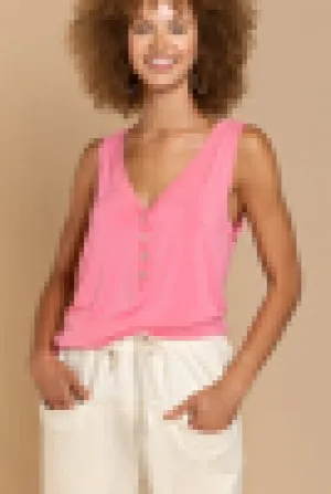 Bubble Gum Pink Front Button Tank