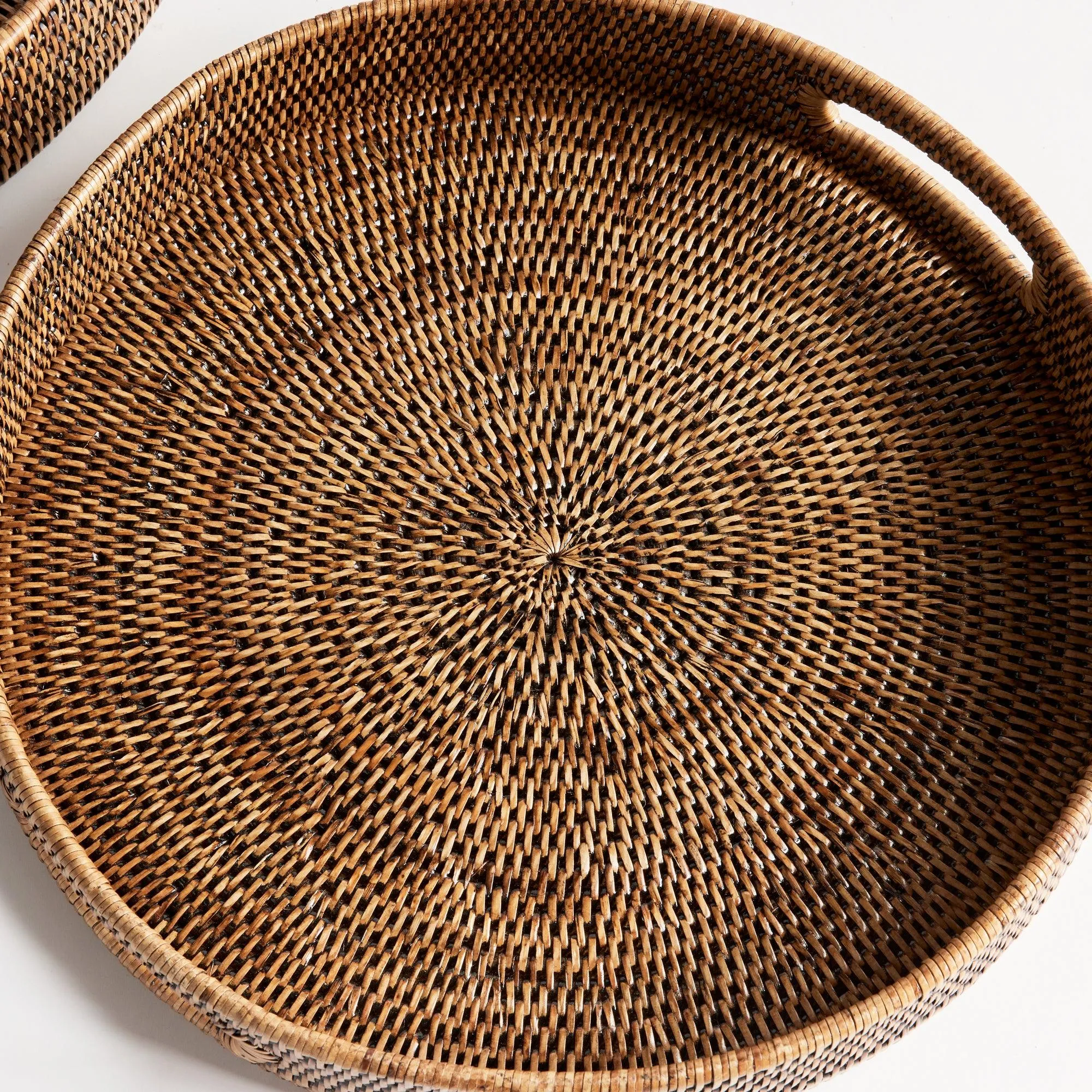 Burma Rattan Round Ottoman Trays Small, Set Of 2