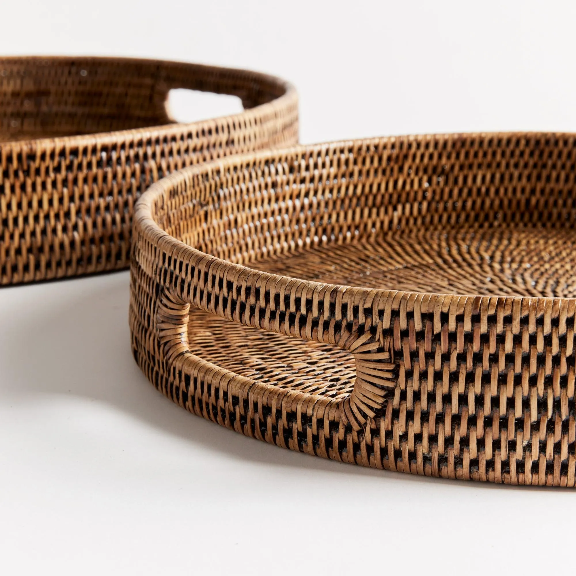 Burma Rattan Round Ottoman Trays Small, Set Of 2