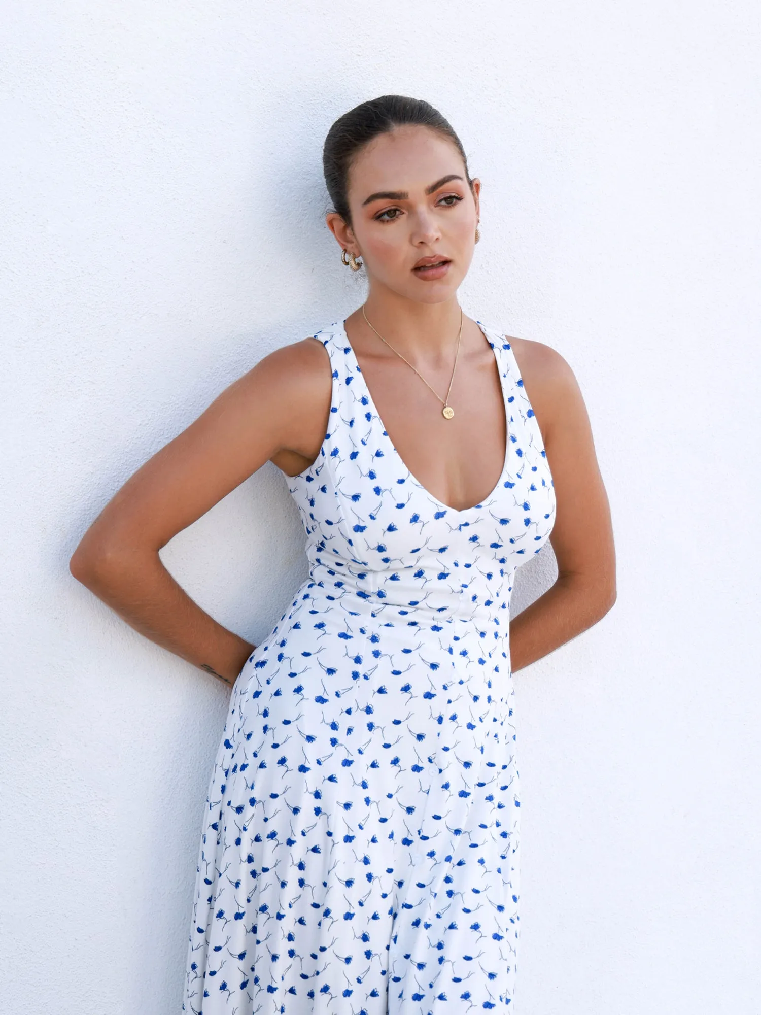Bustier Detail Button Down Maxi Dress