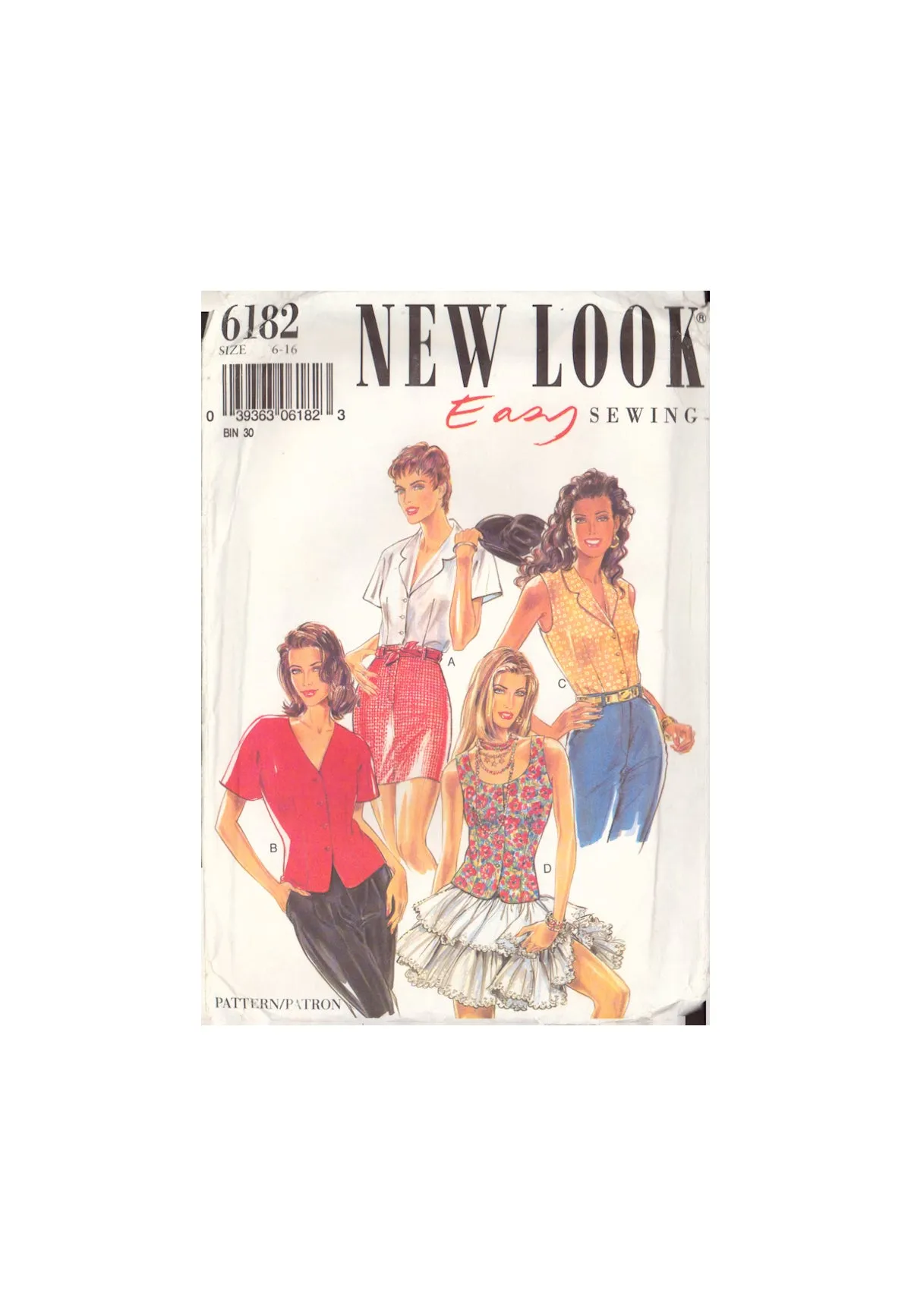 Butterick 6182 Sewing Pattern, Front Button Tops, Size 6-12, Partially Cut, Complete