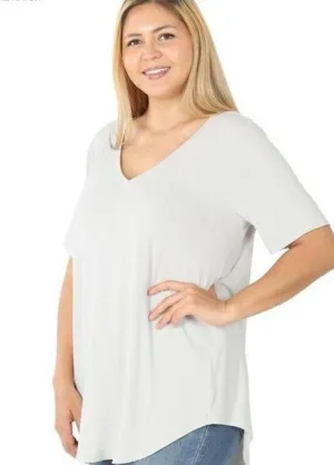 BUTTERY SOFT V-NECK TEE | CURVY |mustard| bone|