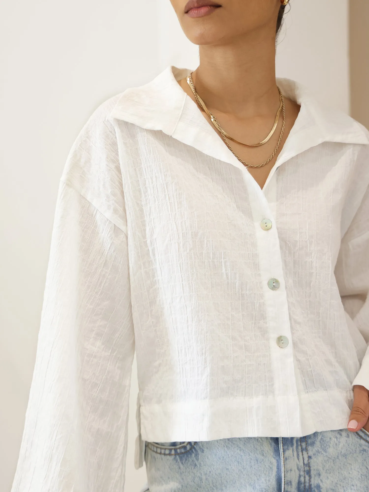 Button Down Crop Shirt