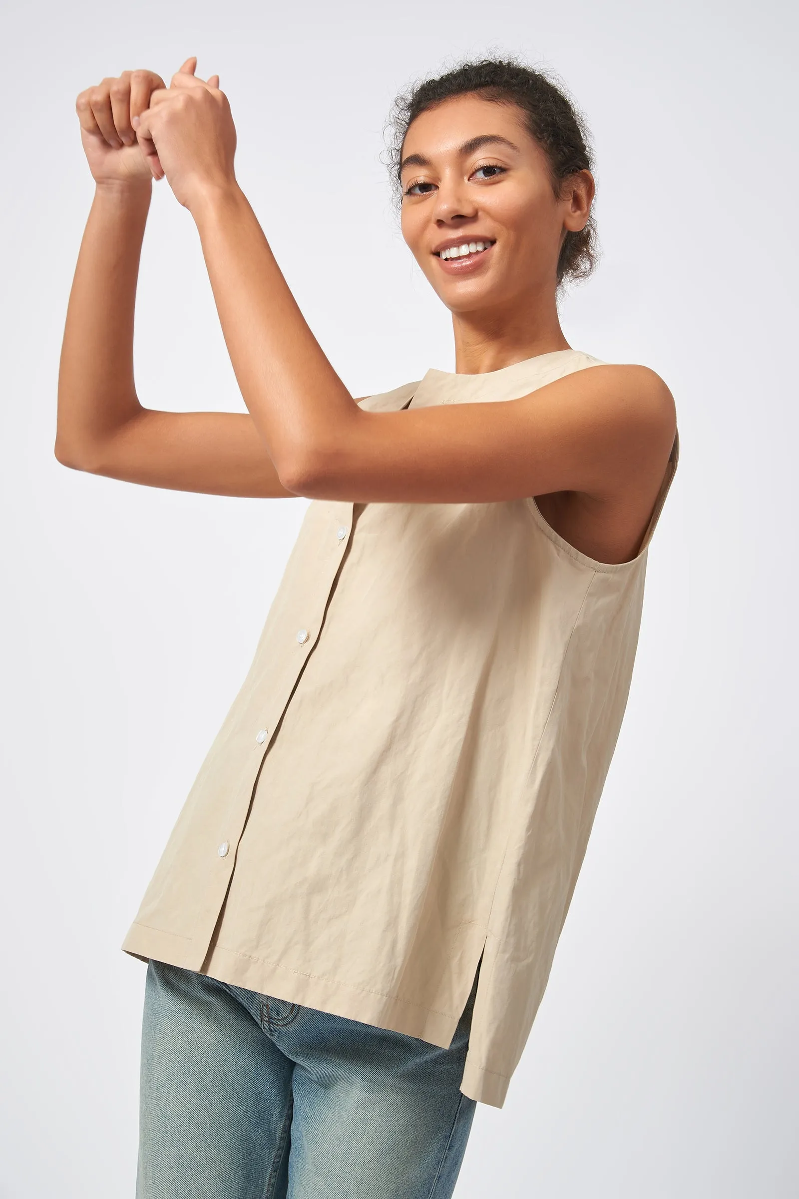 Button Front Shell - Khaki