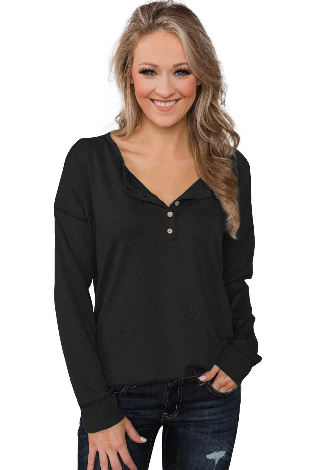 Button Long Sleeve Knit Top