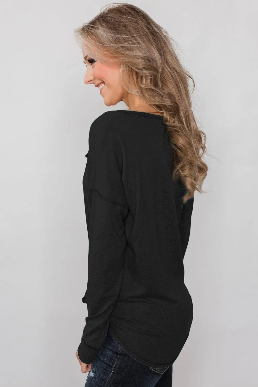 Button Long Sleeve Knit Top