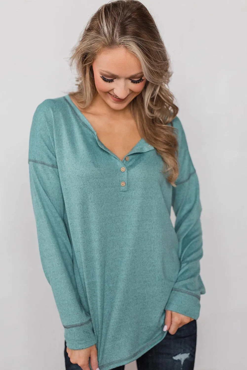 Button Long Sleeve Knit Top