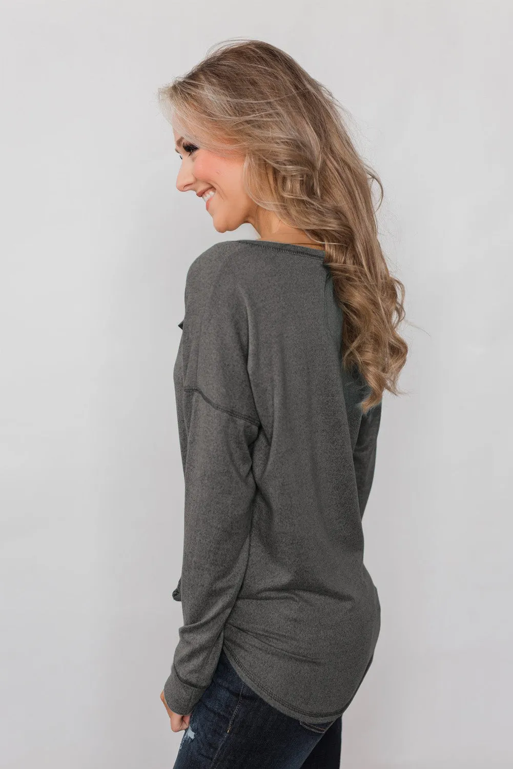 Button Long Sleeve Knit Top