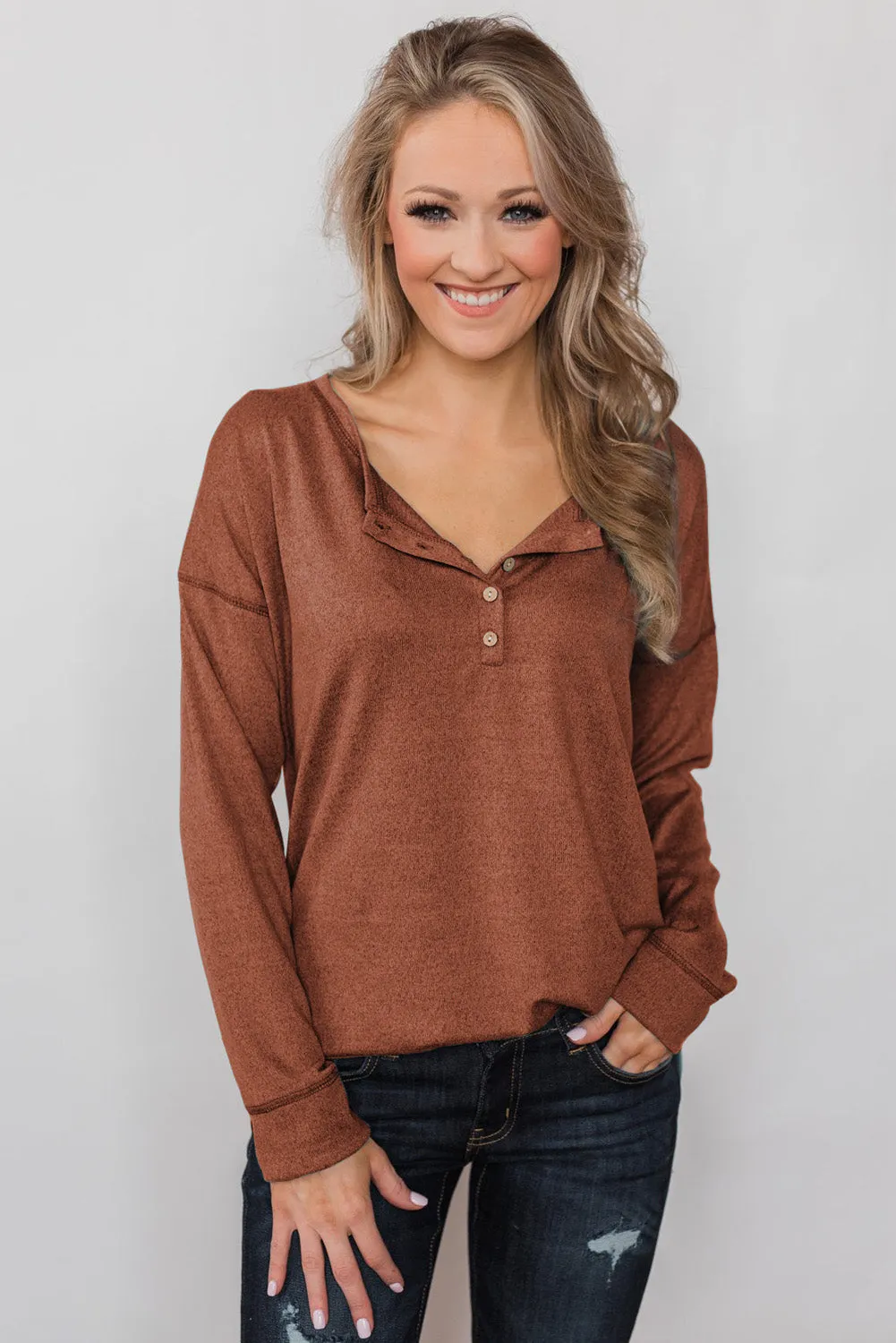 Button Long Sleeve Knit Top