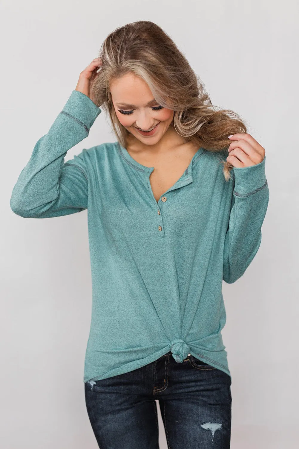 Button Long Sleeve Knit Top
