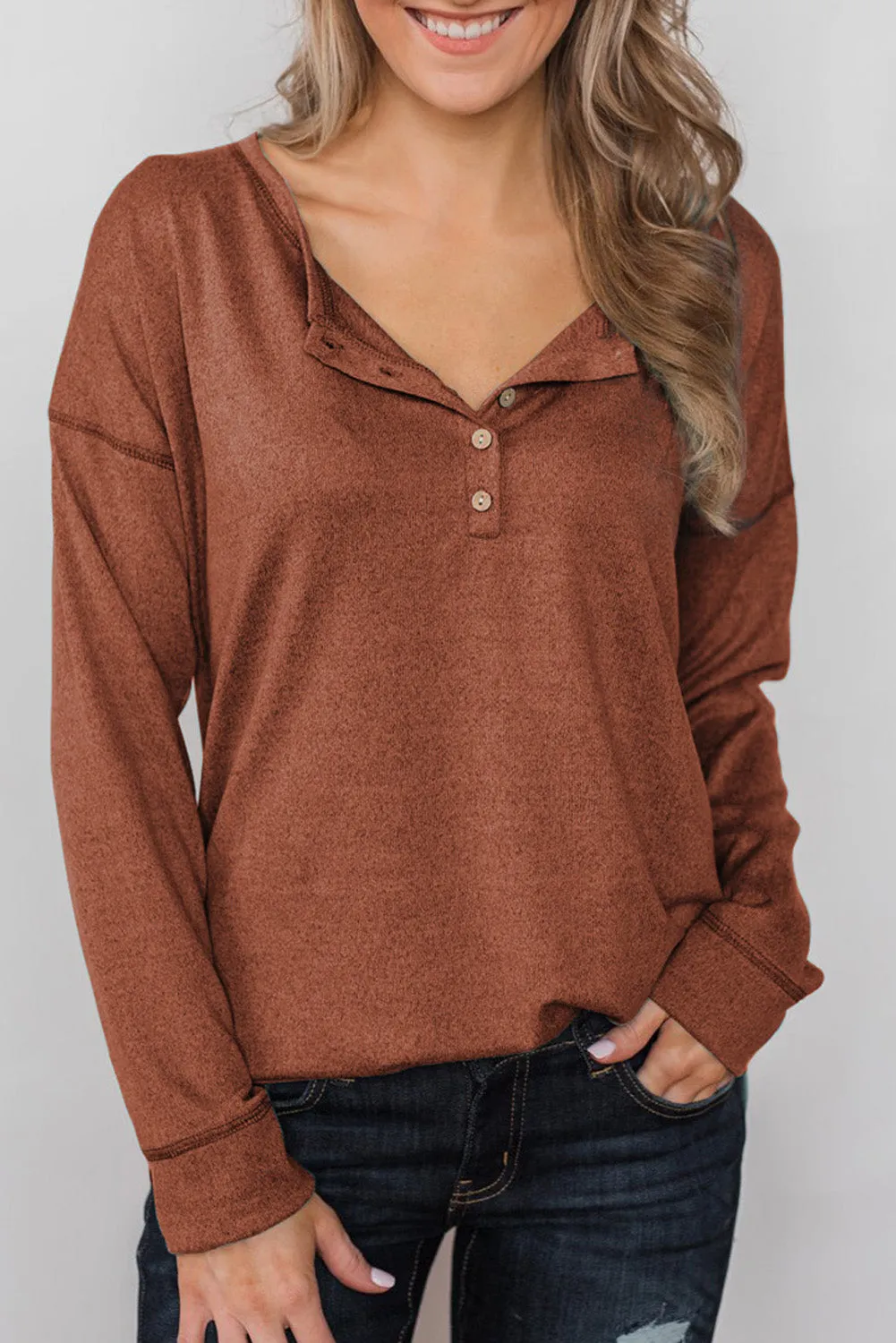 Button Long Sleeve Knit Top