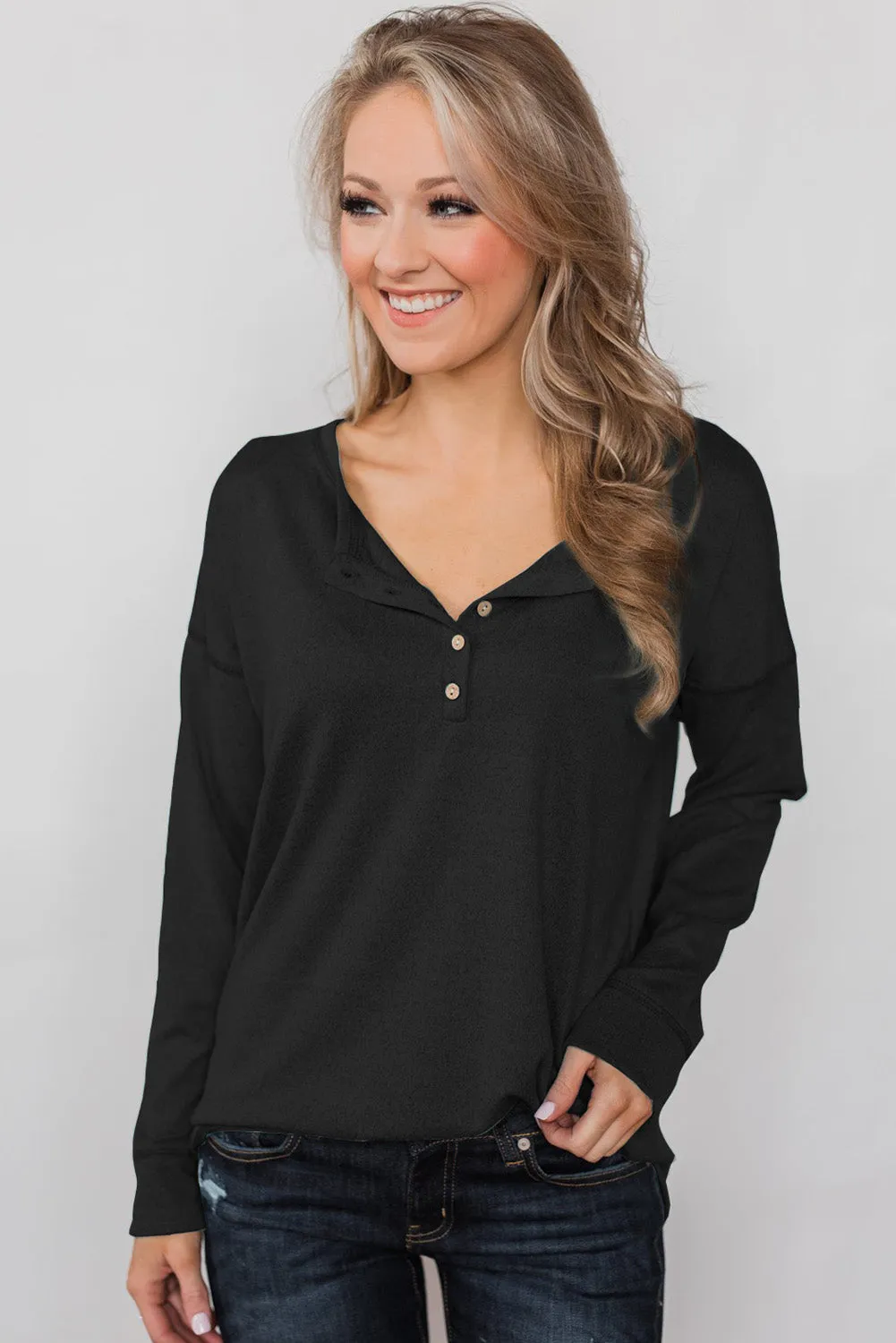 Button Long Sleeve Knit Top