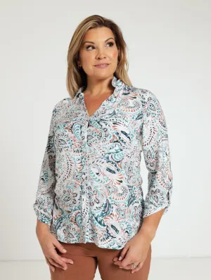Button Through Blouse - Blue