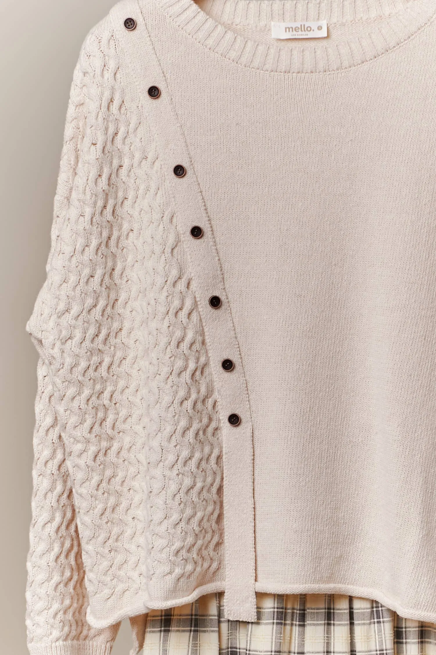 Button Trim Boat Neck Mello Sweater: Ivory