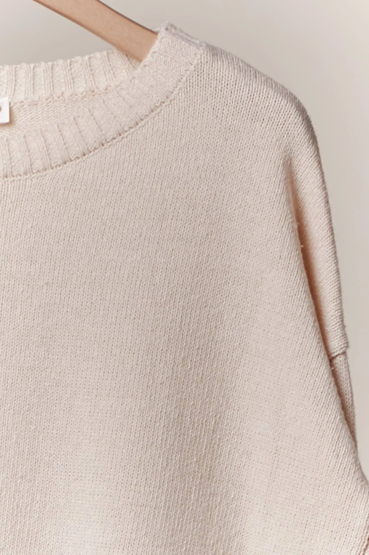Button Trim Boat Neck Mello Sweater: Ivory