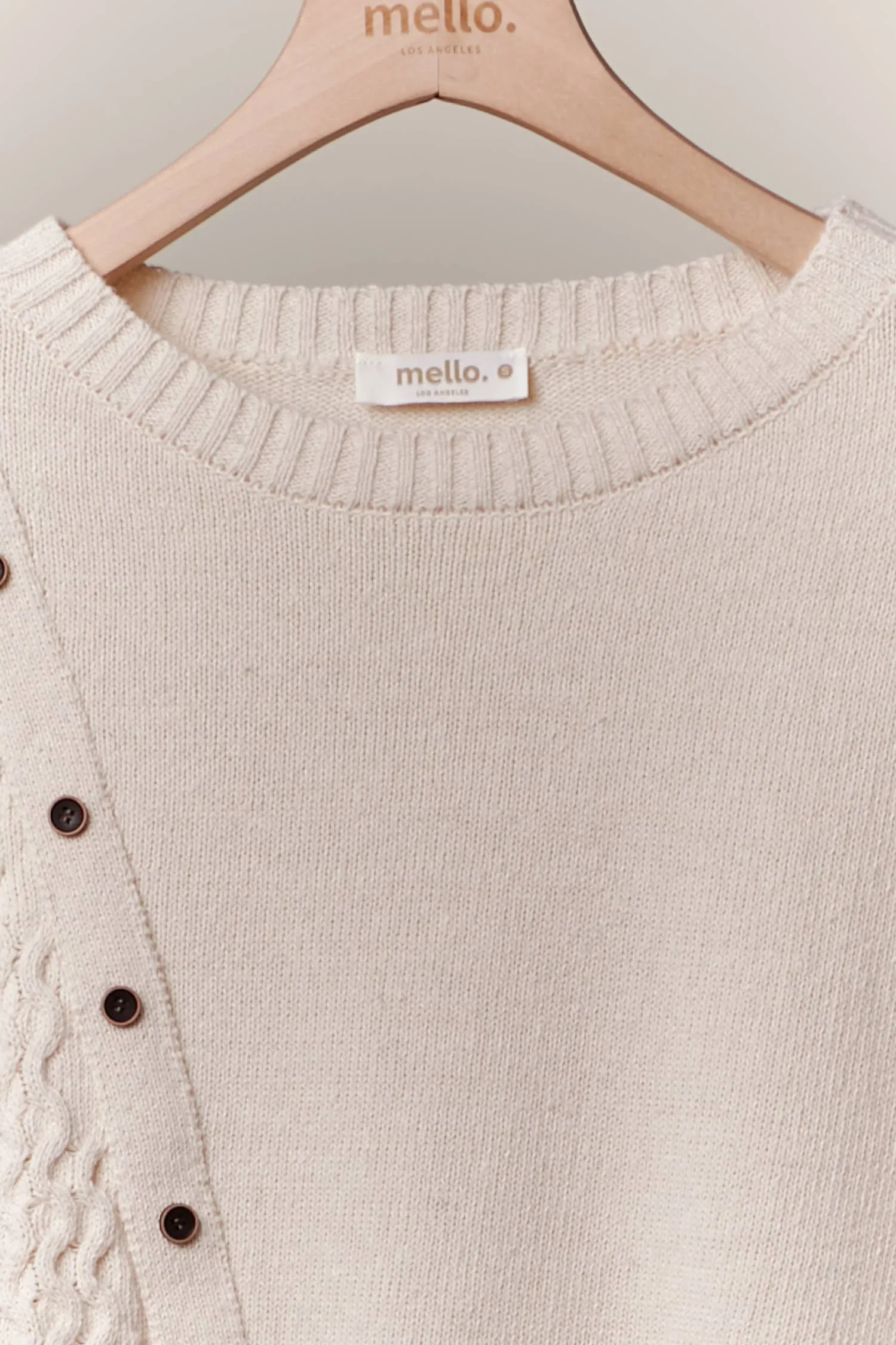 Button Trim Boat Neck Mello Sweater: Ivory