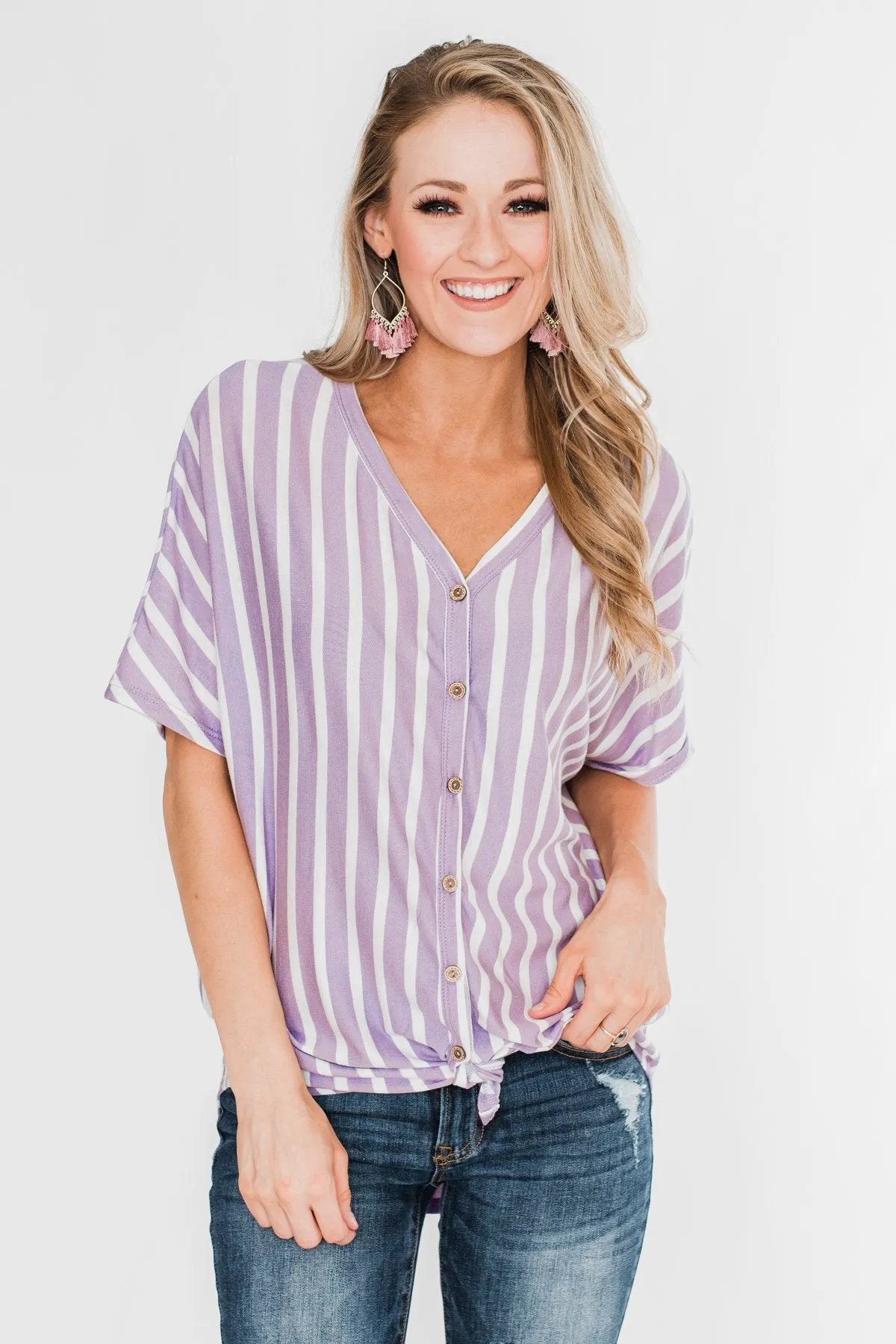 Calling The Shots Striped Dolman Top- Lavender
