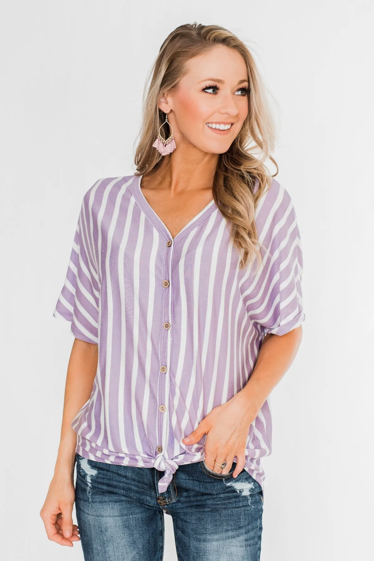 Calling The Shots Striped Dolman Top- Lavender