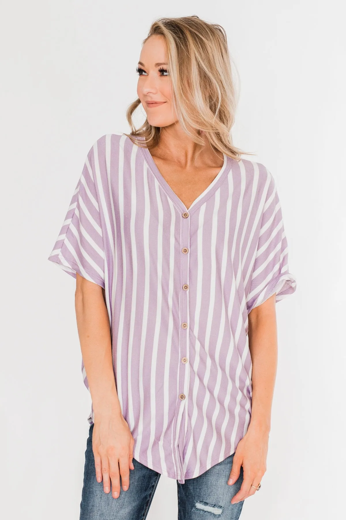 Calling The Shots Striped Dolman Top- Lavender