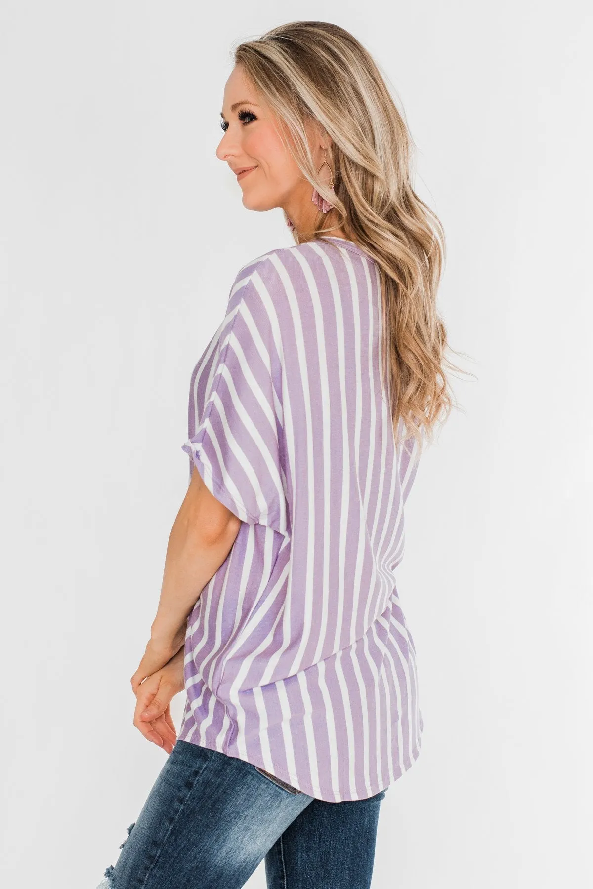 Calling The Shots Striped Dolman Top- Lavender