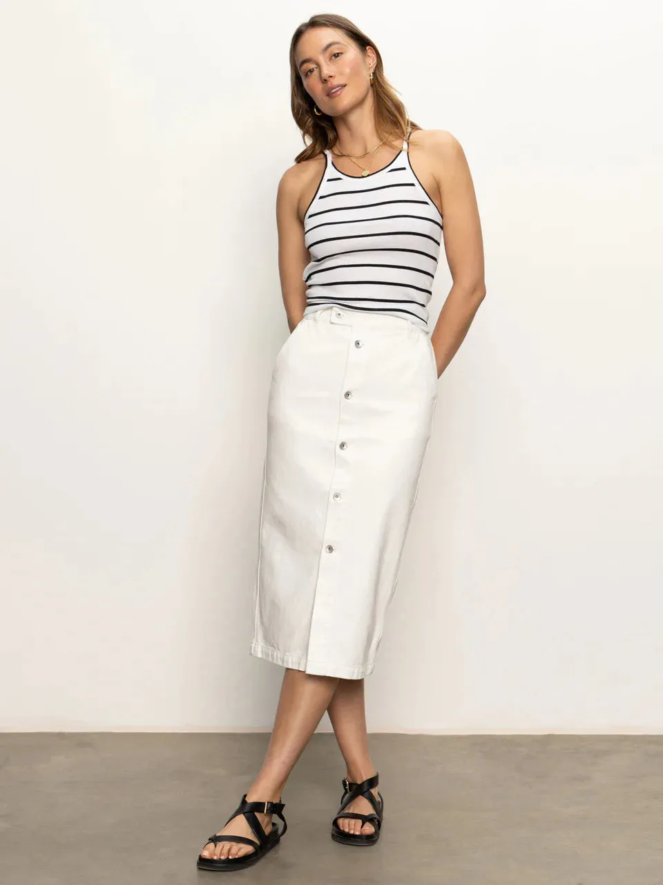 Carrier Denim Bleached White Midi Skirt