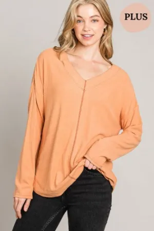 Carrot Brush Rib V Neck with Reverse Stitching