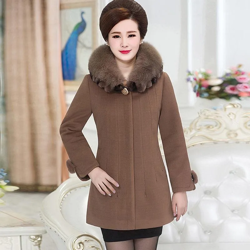 Cashmere Coat Women's Long Woolen Coat 2019 Mother Winter Coat Woolen Coat Jacket Plus Size XL-5XL