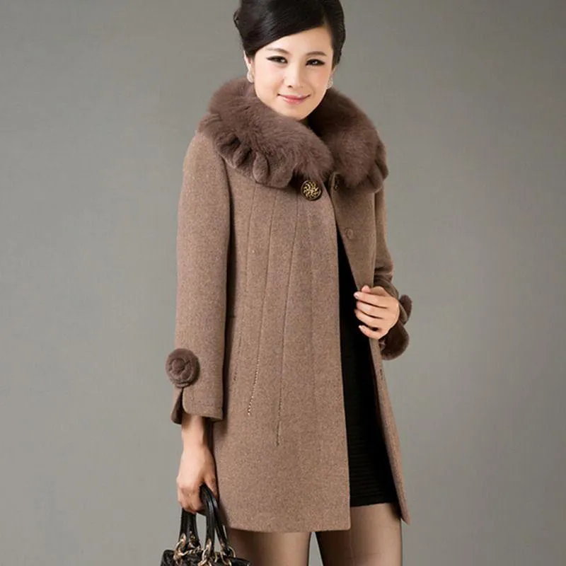 Cashmere Coat Women's Long Woolen Coat 2019 Mother Winter Coat Woolen Coat Jacket Plus Size XL-5XL