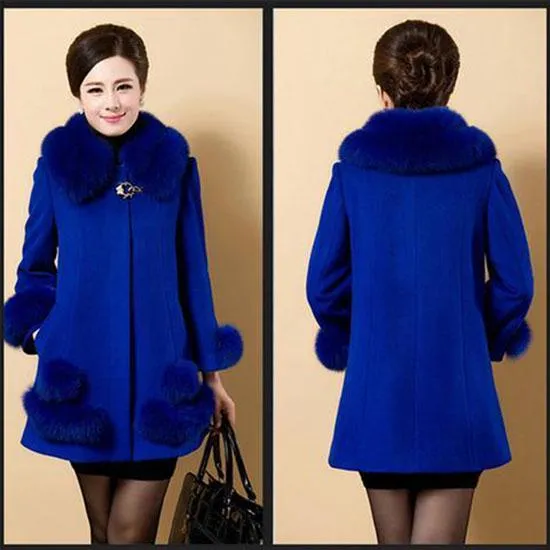 Cashmere Coat Women's Long Woolen Coat 2019 Mother Winter Coat Woolen Coat Jacket Plus Size XL-5XL