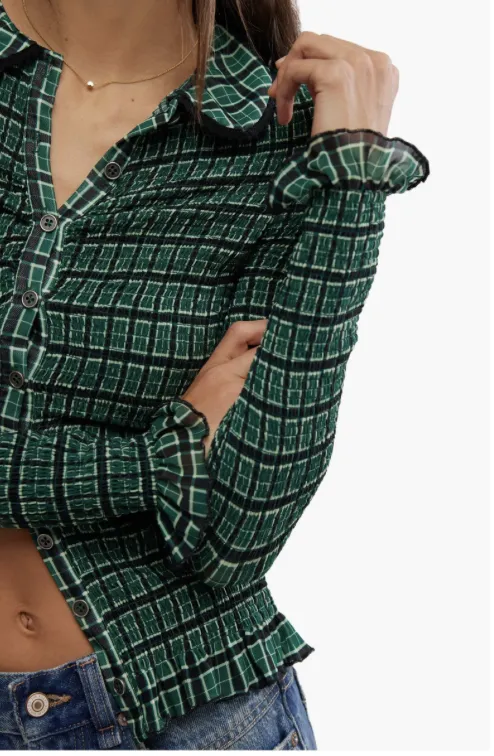 Caught A Feeling Smocked Button-Up Top