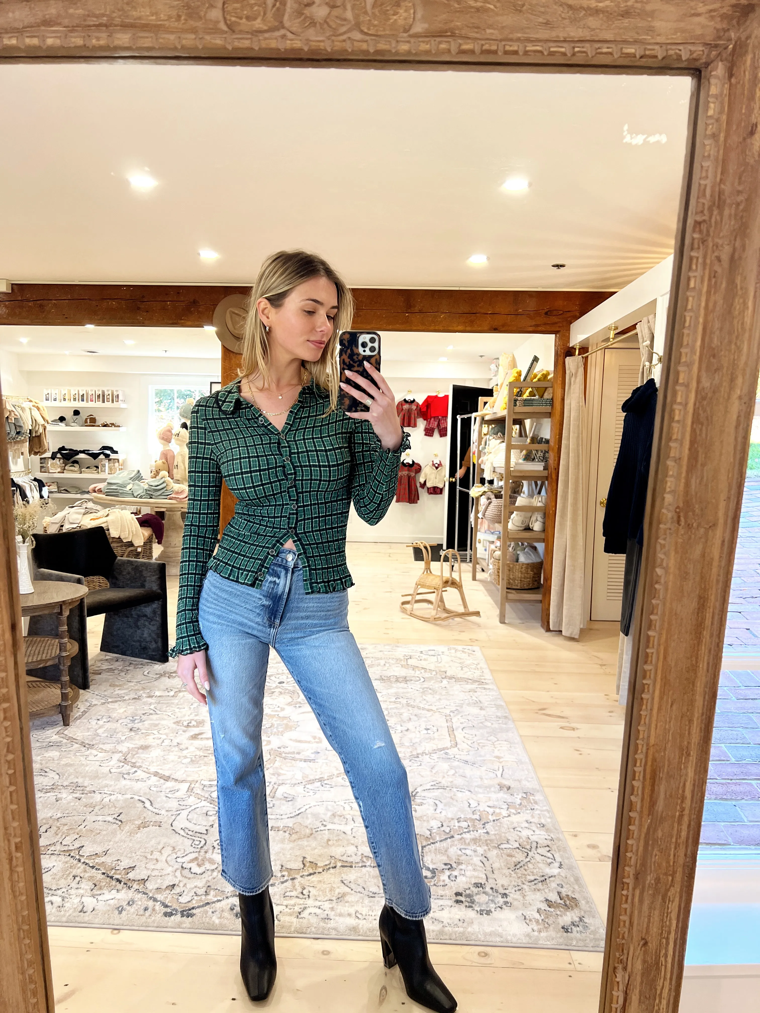 Caught A Feeling Smocked Button-Up Top