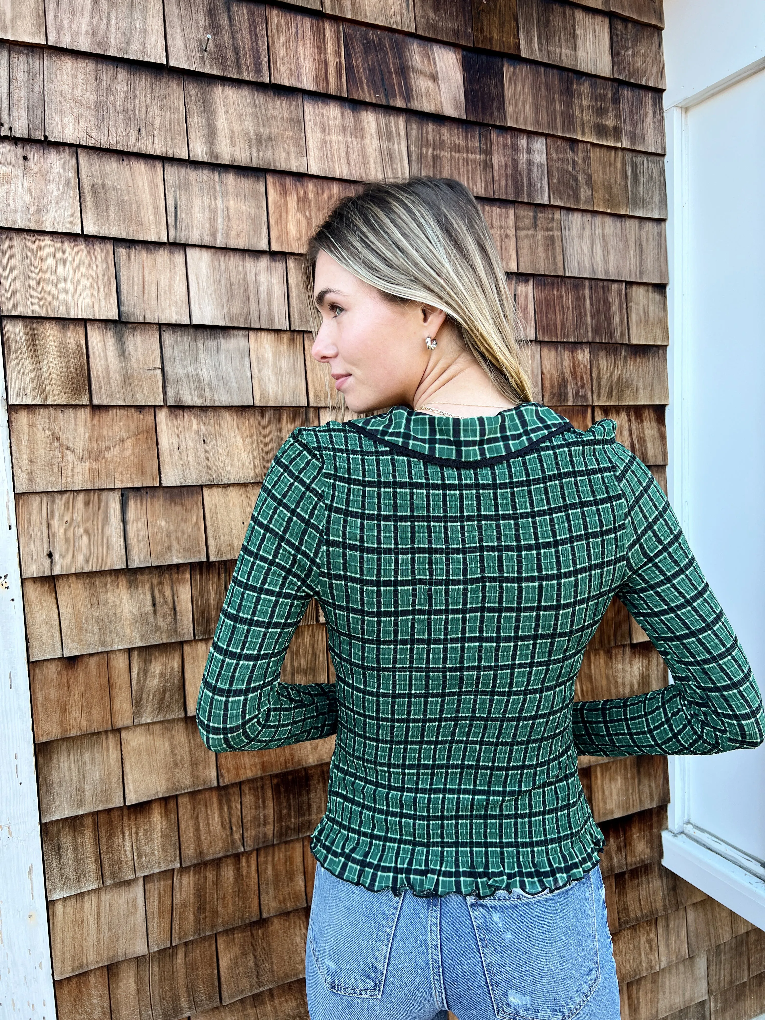 Caught A Feeling Smocked Button-Up Top