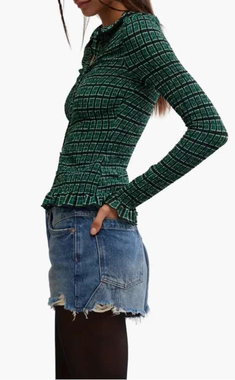 Caught A Feeling Smocked Button-Up Top