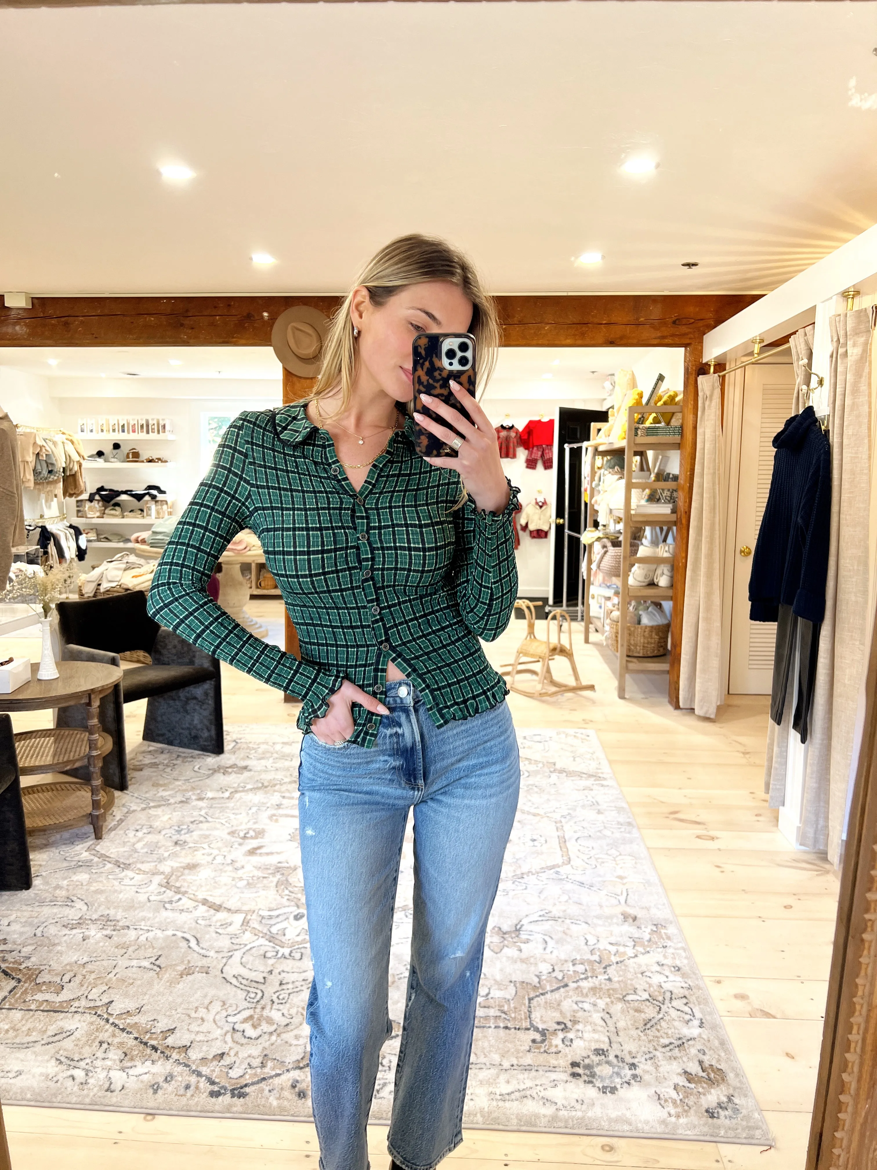Caught A Feeling Smocked Button-Up Top