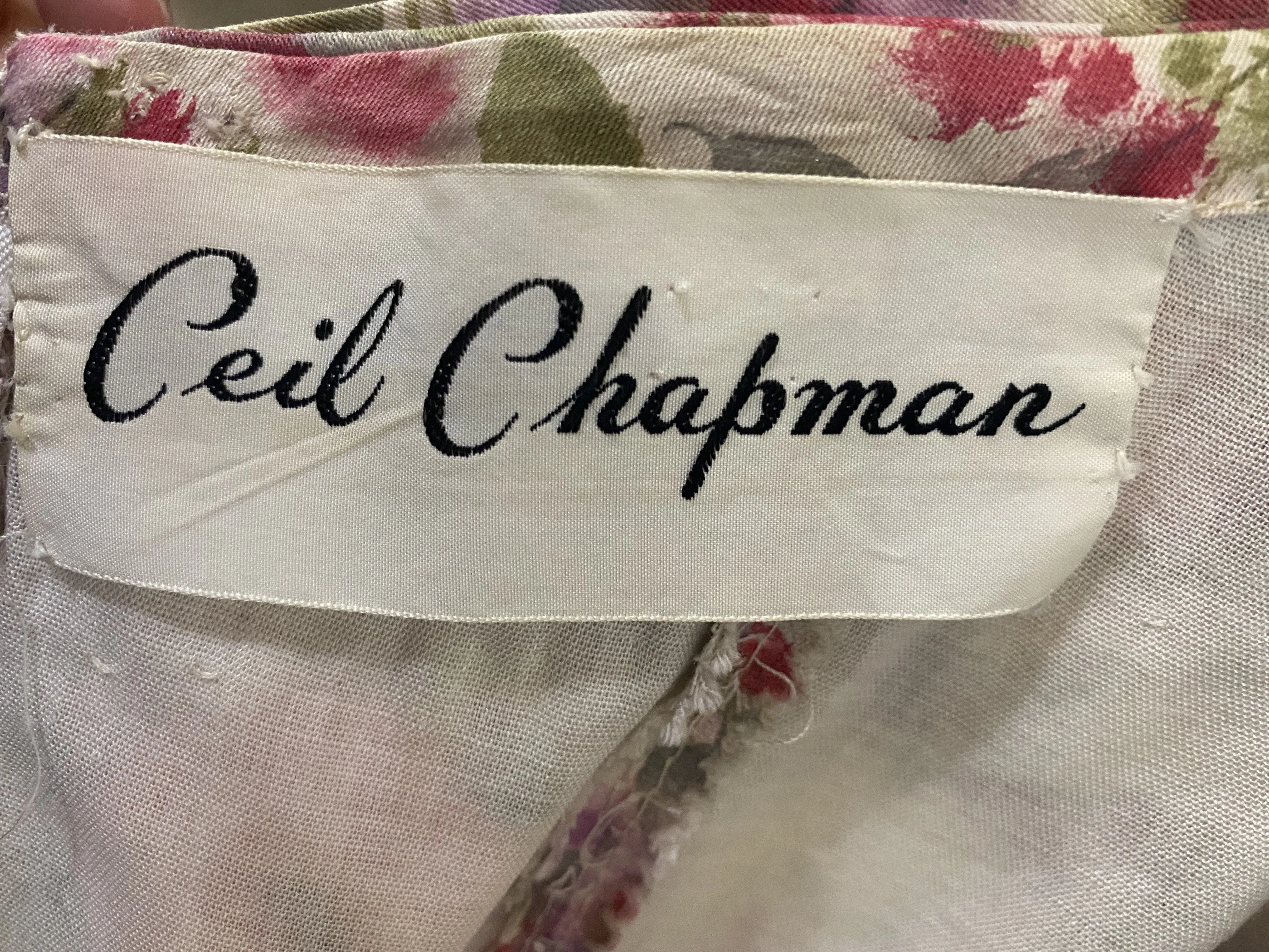 Ceil Chapman 50s Floral Cotton Sexy Shirred Wiggle Dress