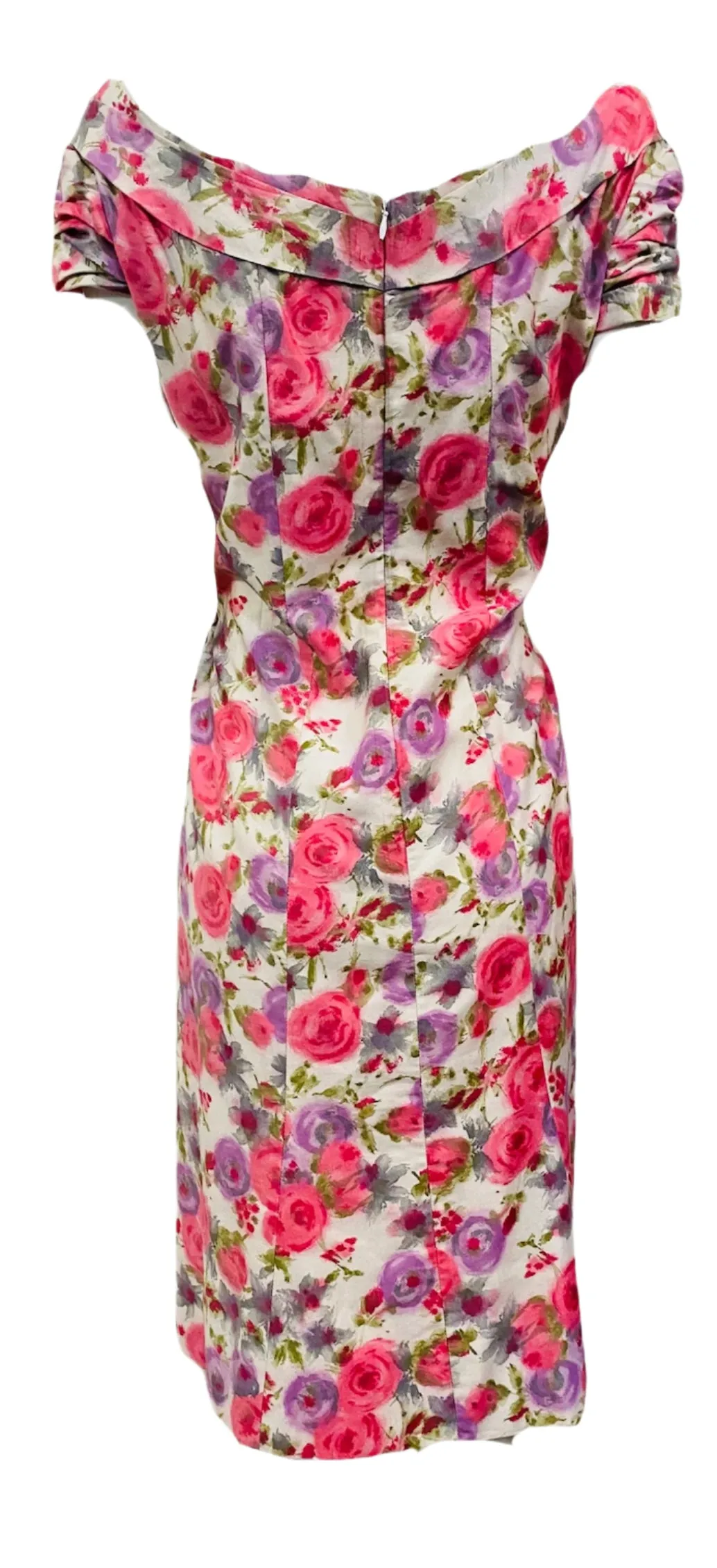 Ceil Chapman 50s Floral Cotton Sexy Shirred Wiggle Dress