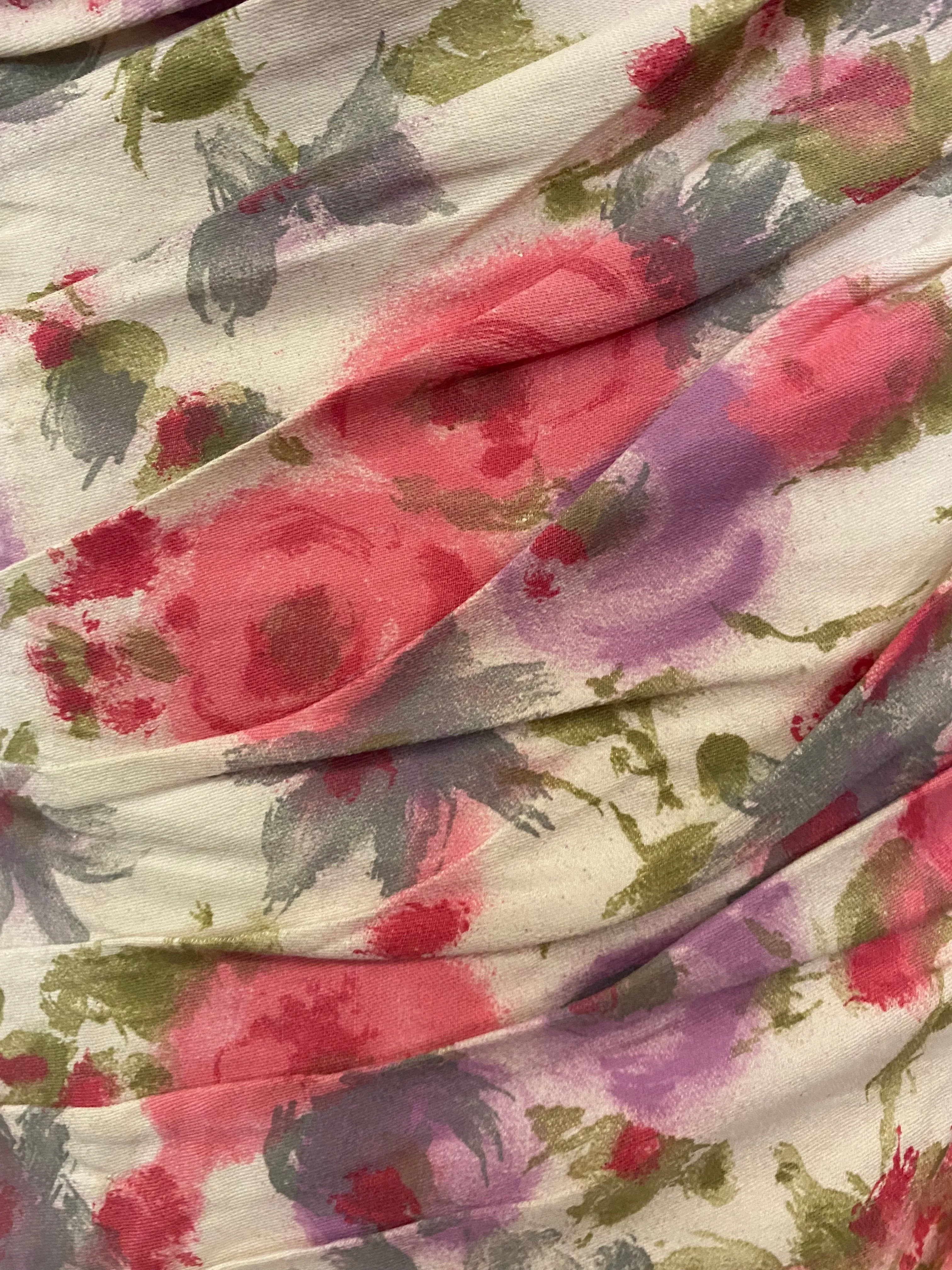 Ceil Chapman 50s Floral Cotton Sexy Shirred Wiggle Dress