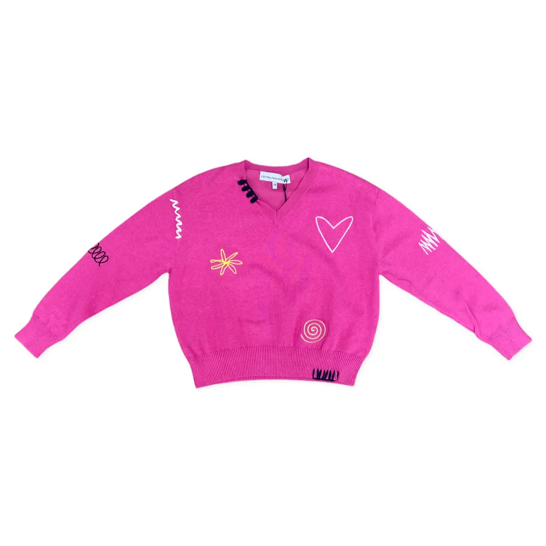 Central Park West Zeke Embroidered V-Neck - Pink