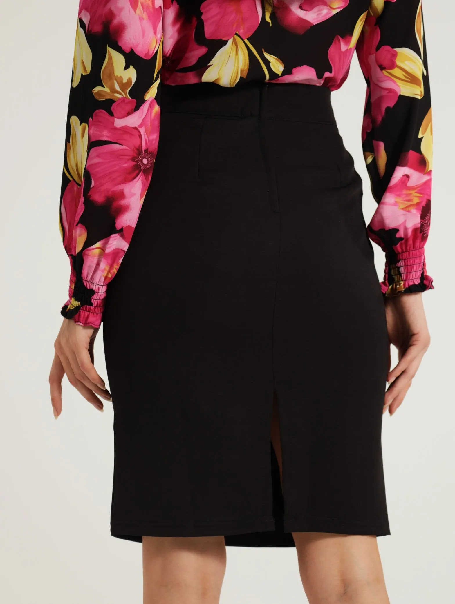 Chain Detail Pencil Skirt - Black
