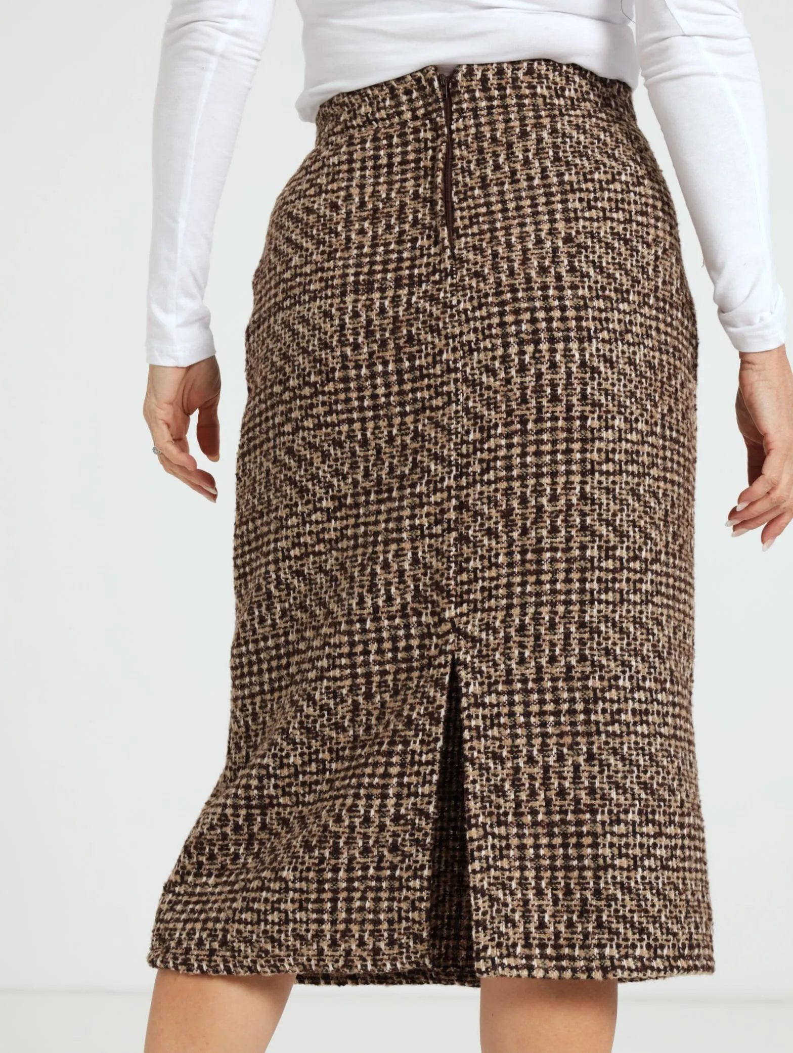 Check Pencil Skirt - Brown