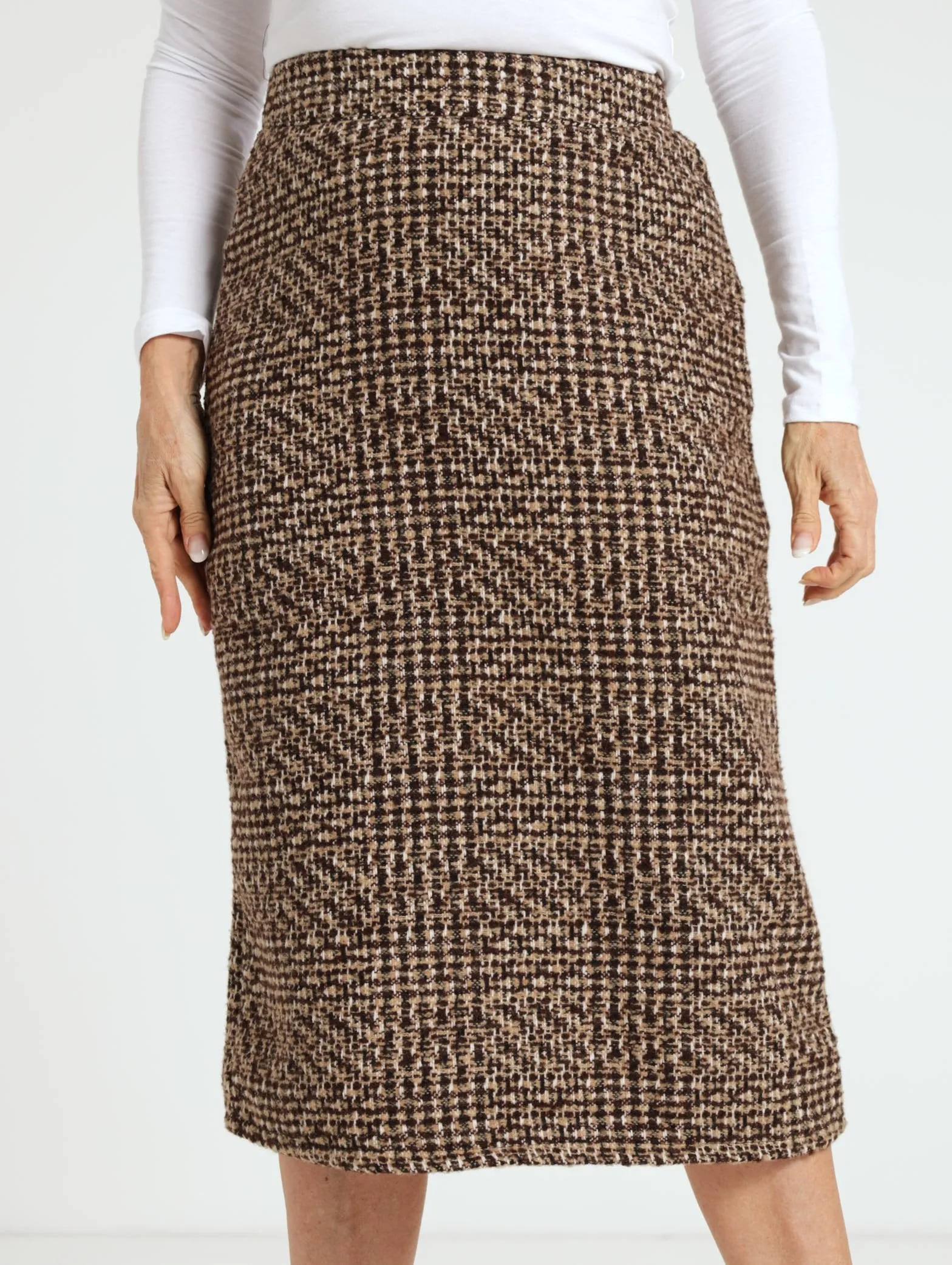 Check Pencil Skirt - Brown
