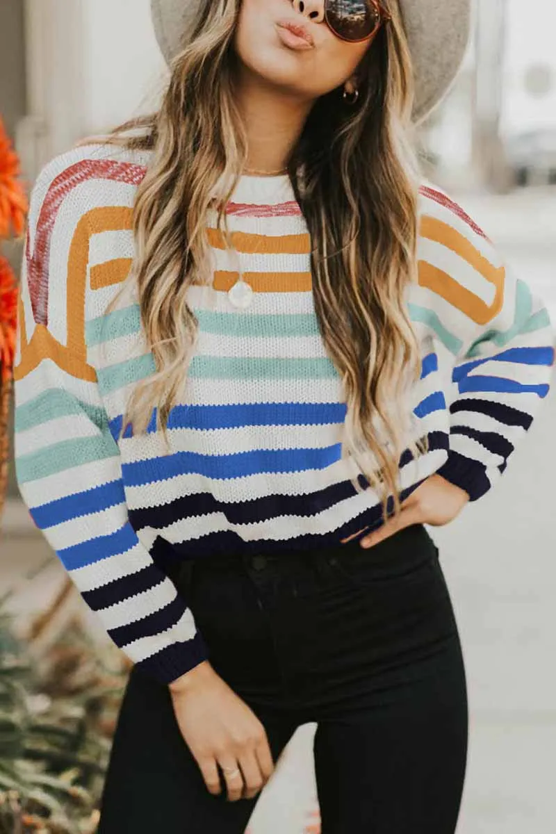 Chicindress Loose O Neck Striped Sweater