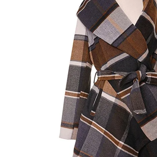 Chicwish Women's Shawl Collar Check Wool Blend Coat