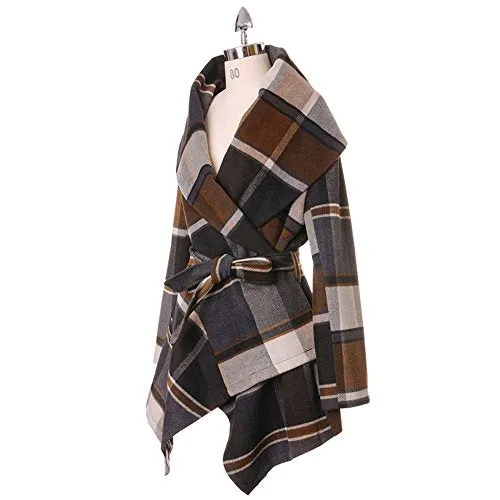 Chicwish Women's Shawl Collar Check Wool Blend Coat