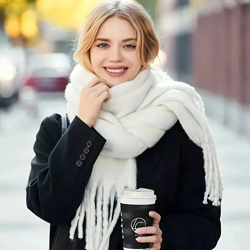 ChicWool | Feminine Thick Scarf - Warm Winter Scarf with Fringe