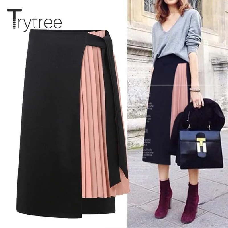 Chiffon Asymmetry High Waist Polyester Streetwear Midi Skirts
